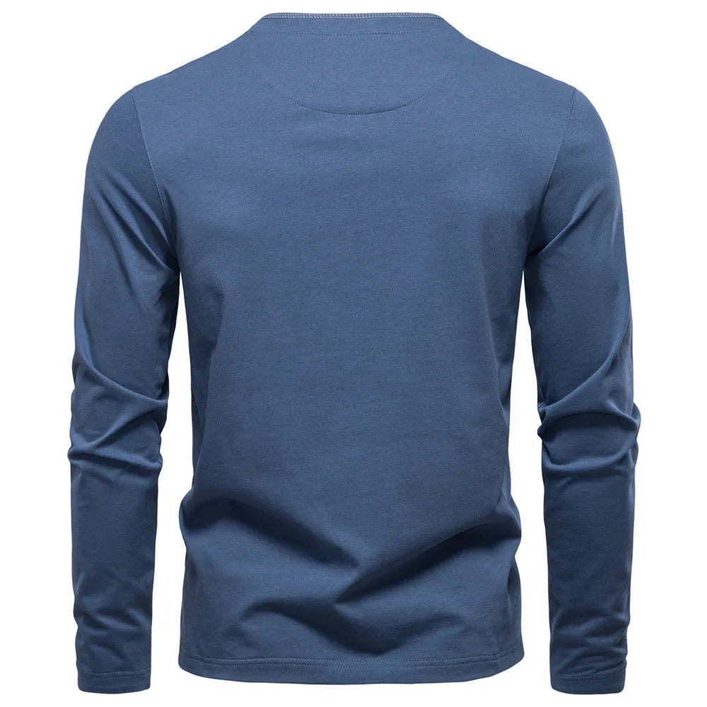 Men's slim fit long sleeve cotton t-shirt in solid colour, shown in beige