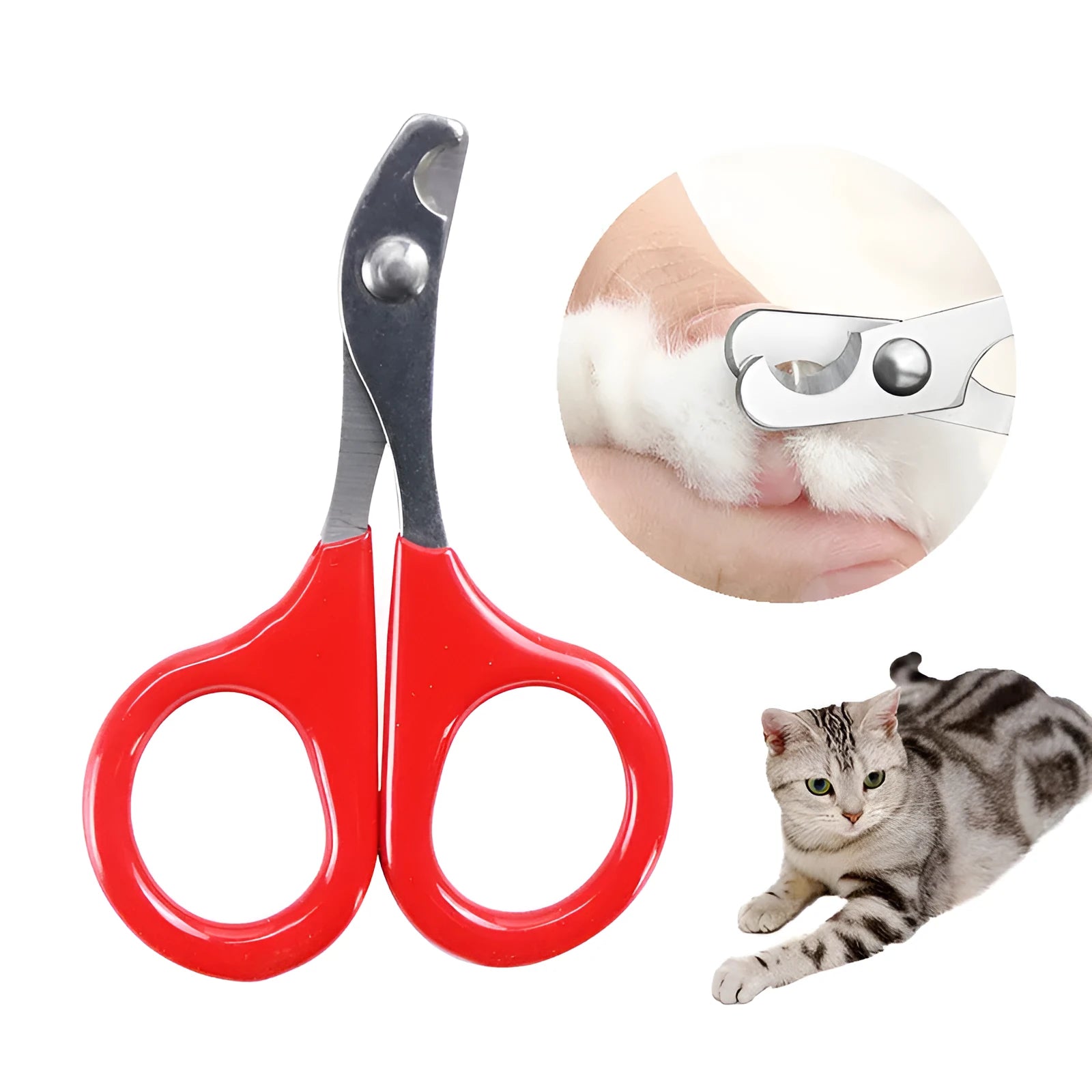 Pet nail clippers with stainless steel blades and coloured plastic and rubber handle