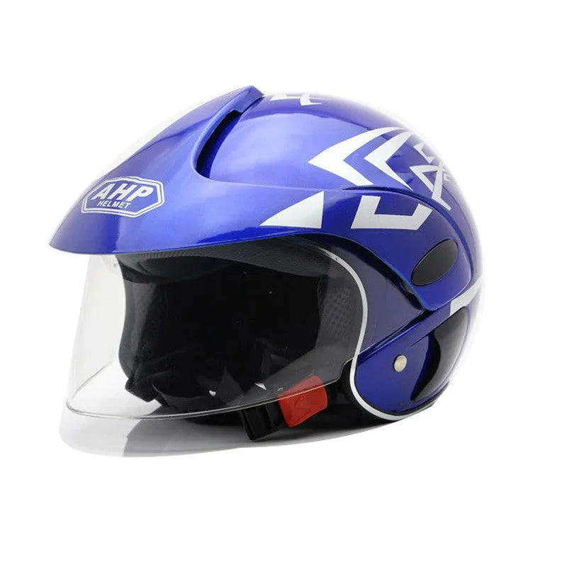 Children blue cartoon helmet with ABS shell, one-size, side strip visible at brim bottom