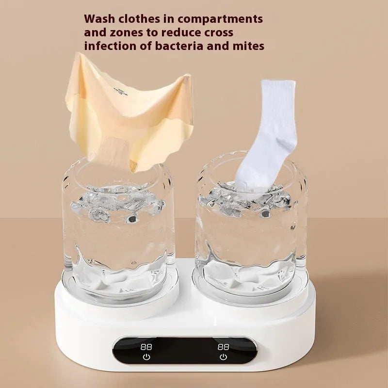 White double bucket mini USB washing machine for underwear and delicate fabrics