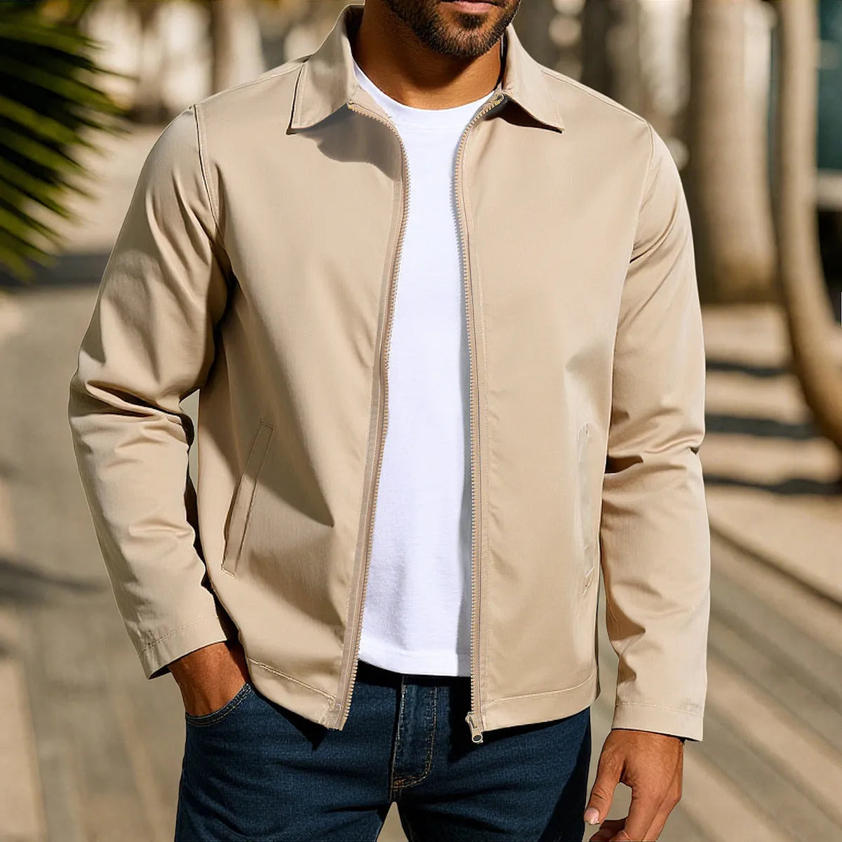Men's zipper cardigan jacket with raglan sleeves in polyester blend available in four colours