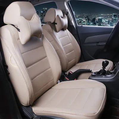 Genuine cow leather car seat cover in beige and black with red accent colour options