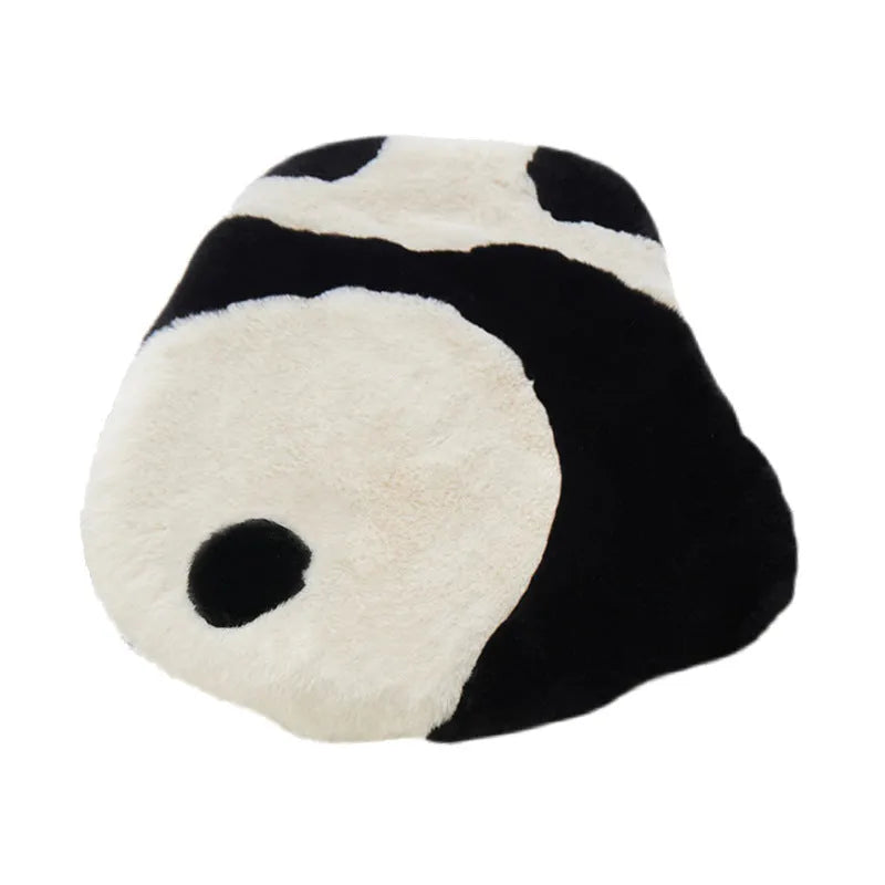 Soft plush automotive waist cushion with a cartoon panda pattern, filled with PP cotton for car lumbar support.