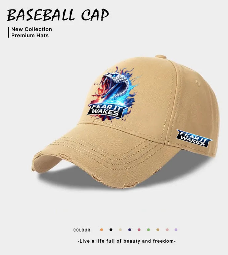Men's beige polyester baseball cap with classic casual styling on a neutral background