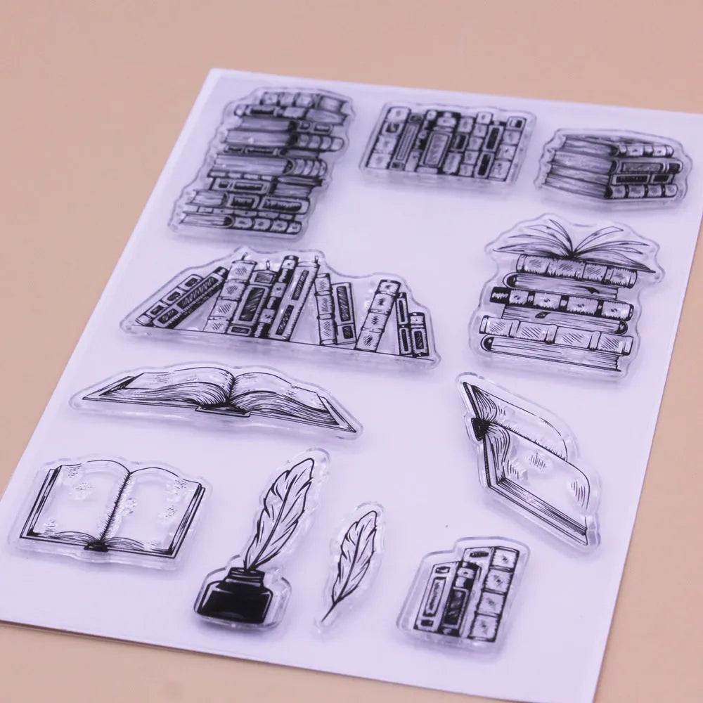 White transparent silicone hand account stamp measuring 11x16 cm with self-adhesive backing on a craft table