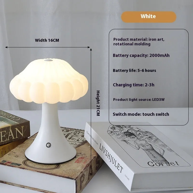 Creative mushroom-shaped touch night lamp in wood grain, white, cream, grey, or black colour options