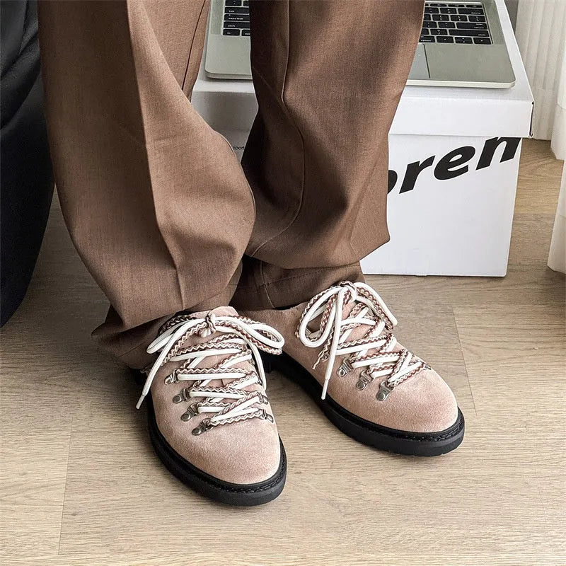 Heighten casual leather shoes British style retro workwear cowhide matte leather round toe solid colour brown men's footwear