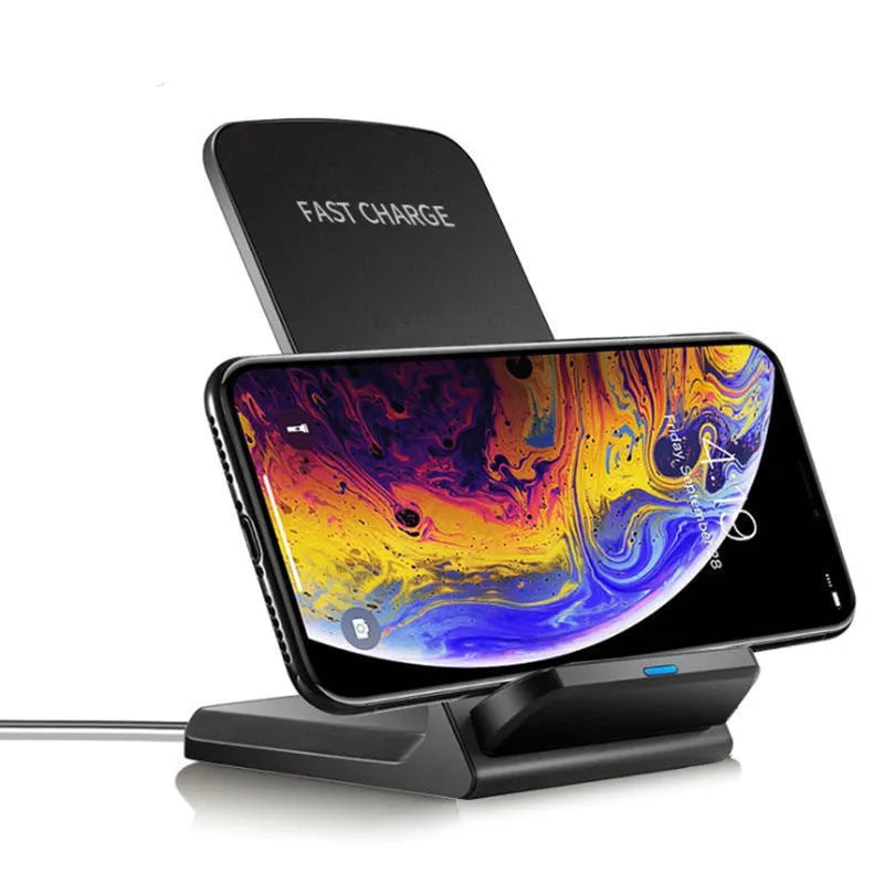 30W fast charging vertical wireless charger desktop stand for iPhone Android in black finish