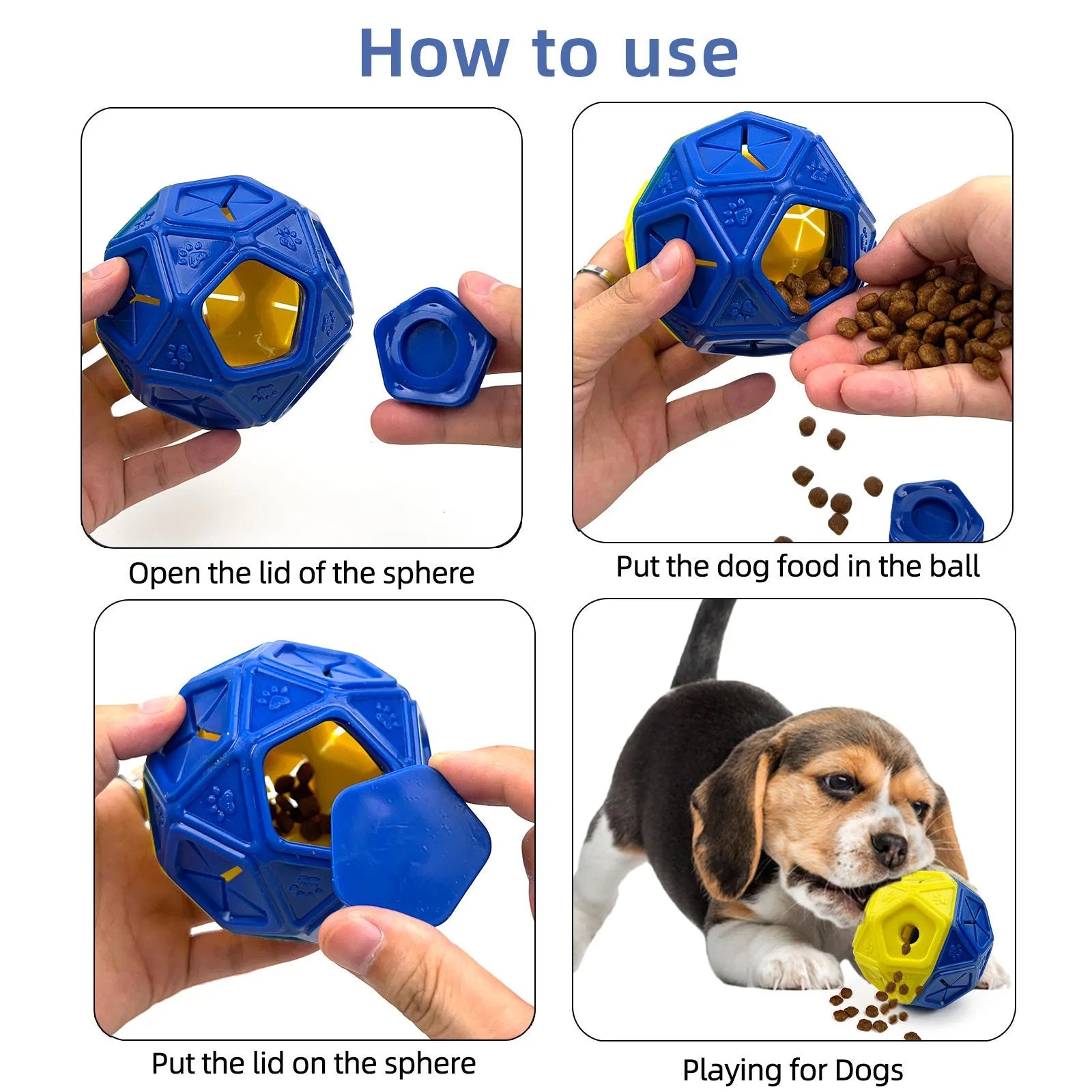 Blue biting-resistant hollow dog toy ball for interactive food puzzles