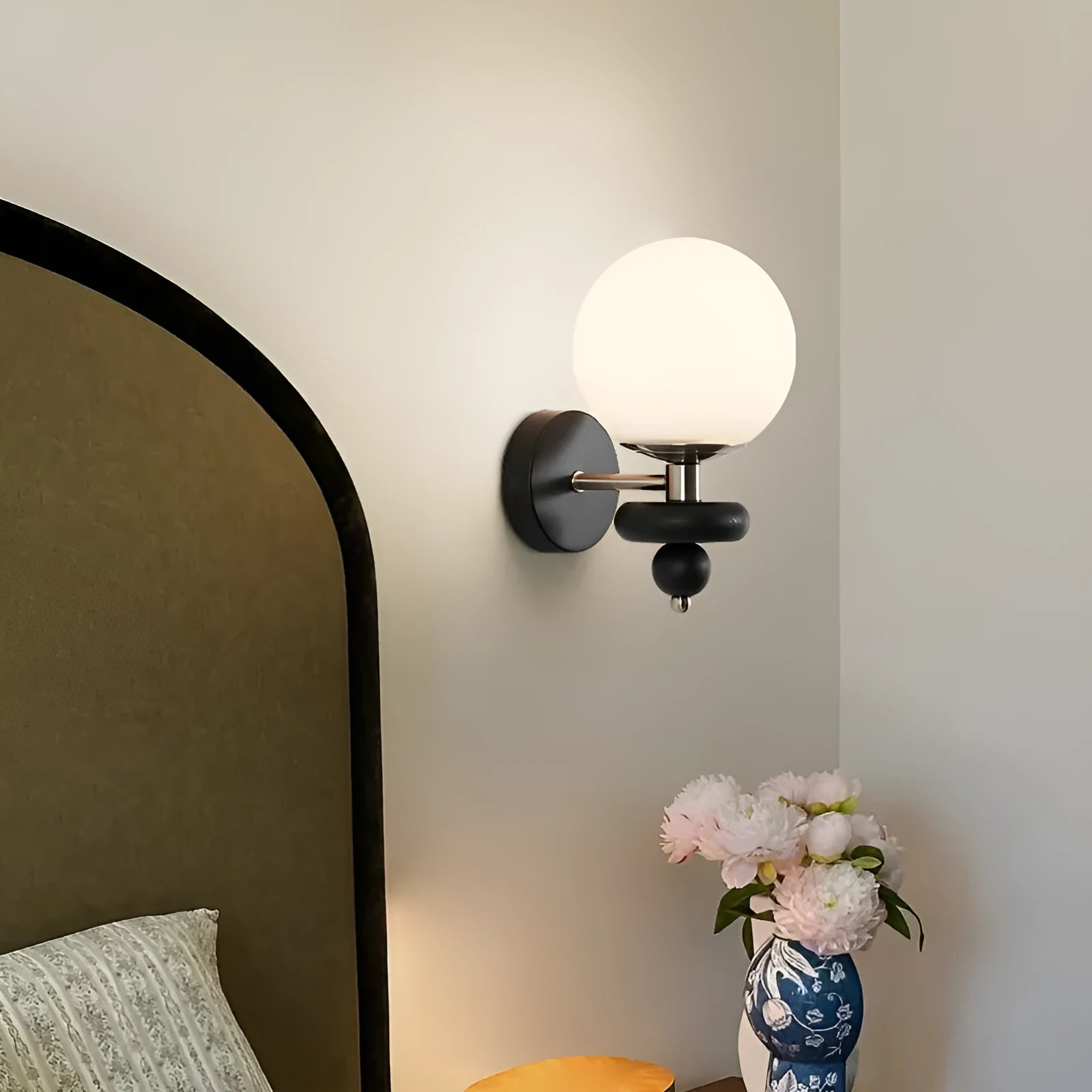 Black Chinese style bedroom bedside wall lamp with three eye protection light colour options