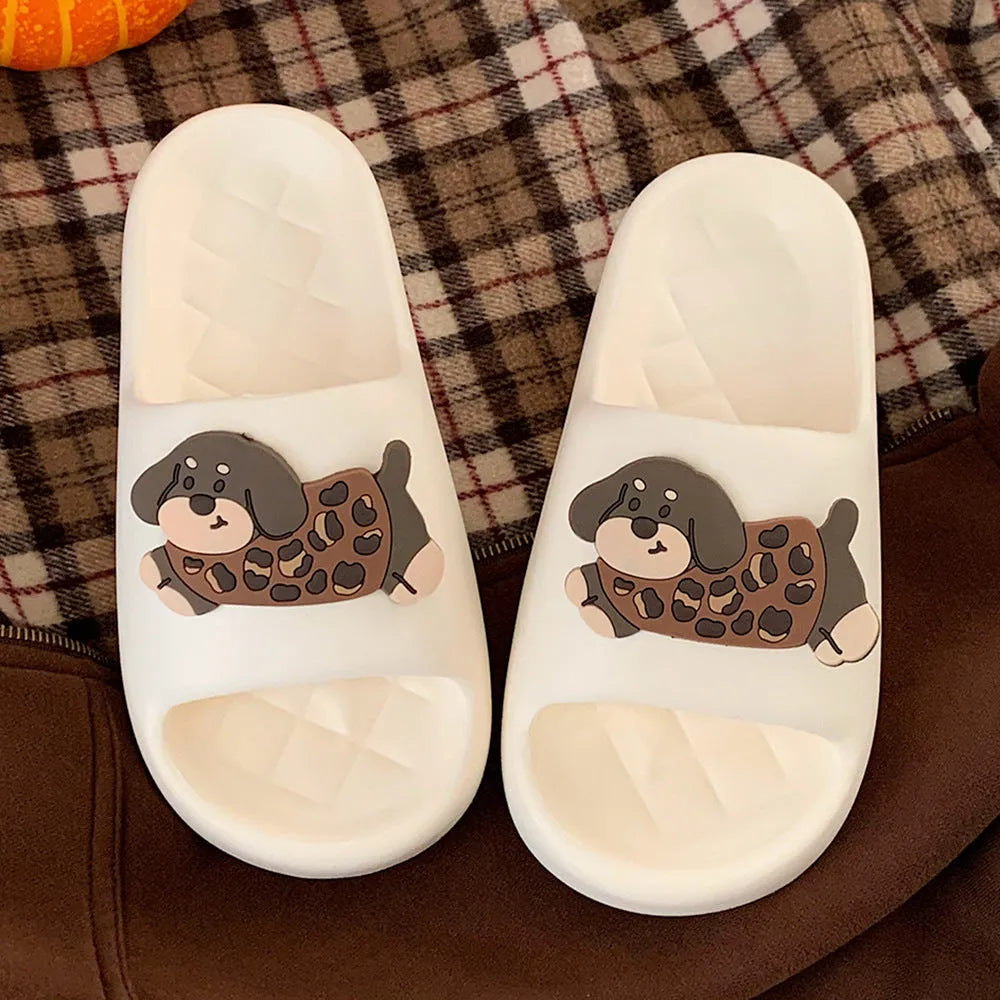 EVA couple leisure sandals with thickening sole in leopard puppy pattern design