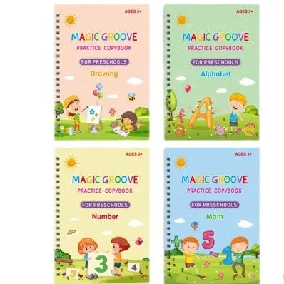Children's English groove magic calligraphy practice set with double-sided boards and fountain pen