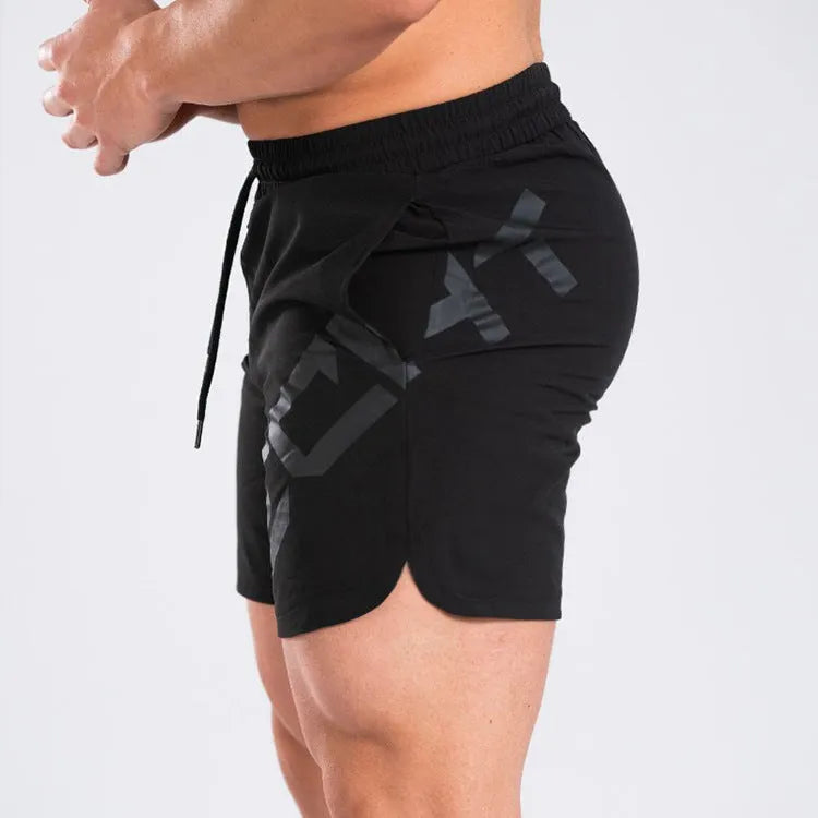 Men's elastic thin quick-dry nylon training shorts in black, available in sizes M to XXL