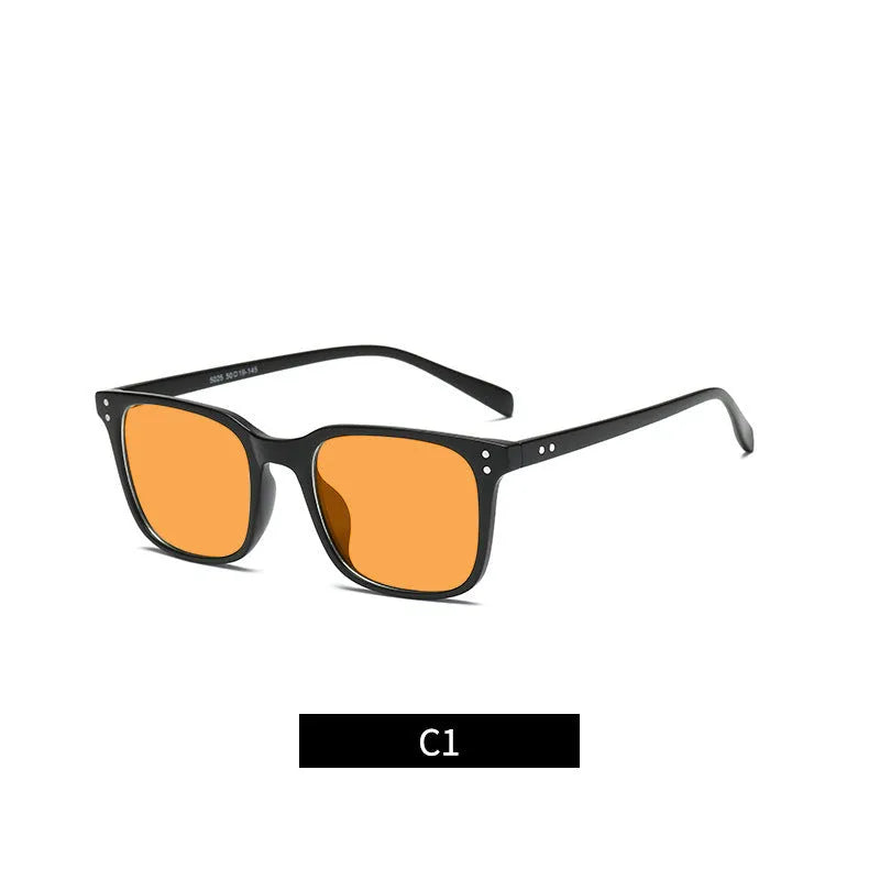 Colour-changing orange lens anti-blue light glasses with a TR90 frame on a colour box.