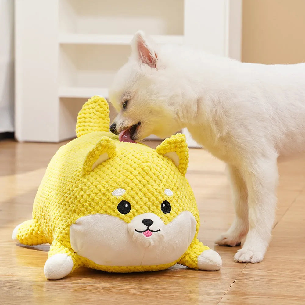 Large and medium plush calming dog toy with squeaker for chewing and teeth cleaning