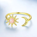 Silver adjustable opening ring for women with Sun Moon electroplated design in BSR686-E colour