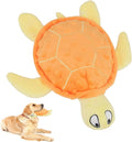 Blue sea turtle plush dog toy with composite mesh material and no stuffing