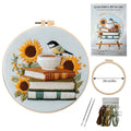 Cotton linen embroidery fabric with Bird Sunflower pattern in modern simplicity style