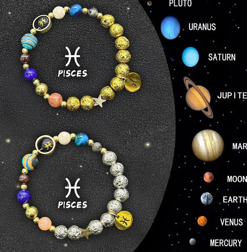 Two natural stone beaded bracelets showing different colours for the Chinese zodiac sign set.