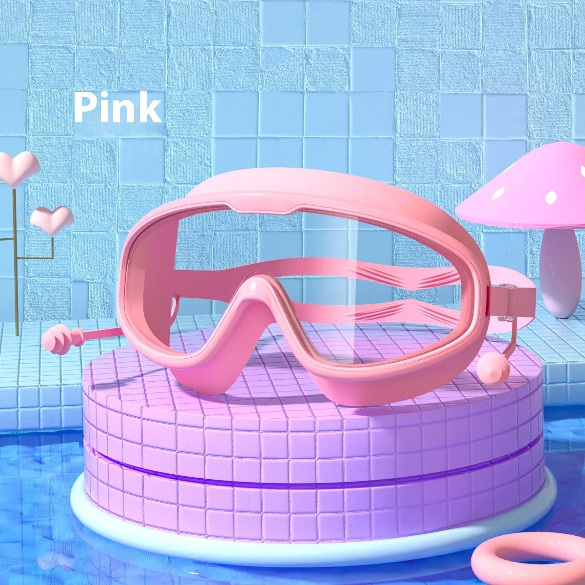 Children's large frame non-fogging waterproof swimming goggles in pink and blue