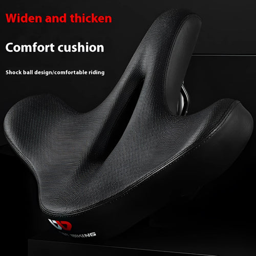 Black bicycle saddle cushion with leather cover and polyurethane foam padding