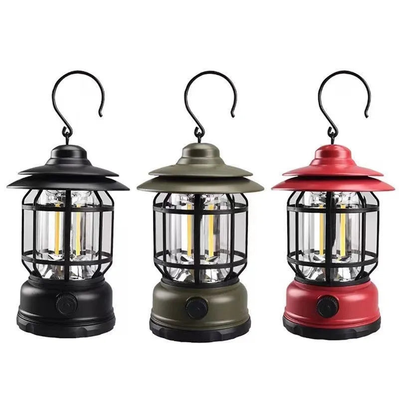 Dark green portable head lamp and camping lantern with dimensions 16.6x6.7x9.6 cm.