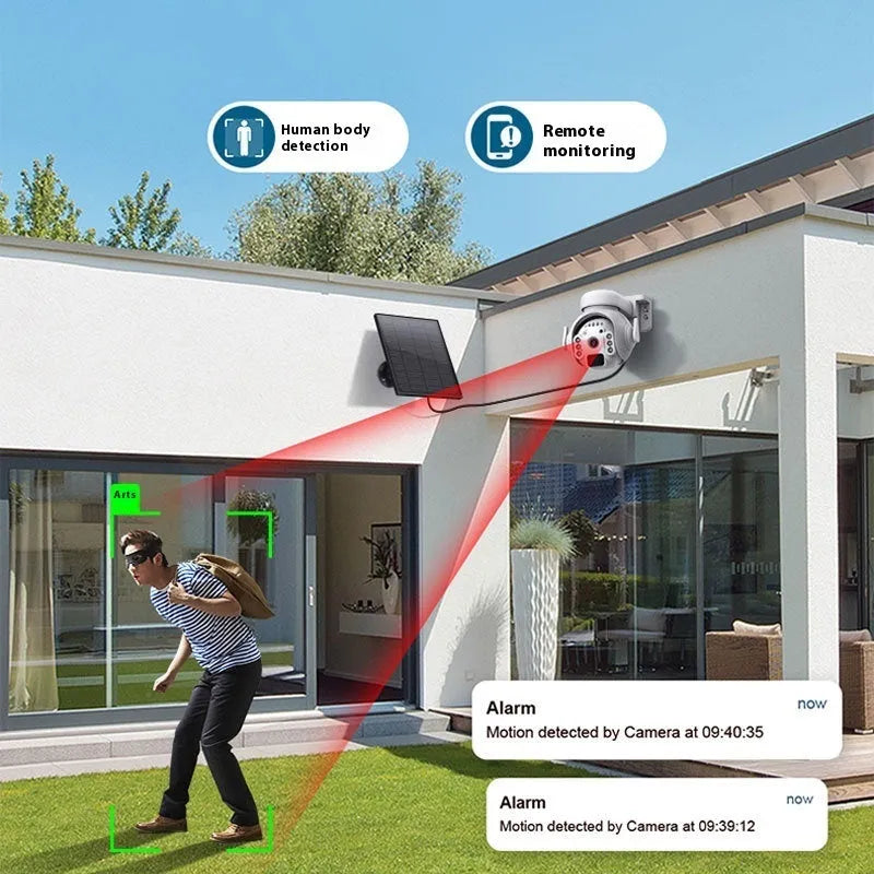Solar powered outdoor security camera with 3MP HD night vision in white, black or camouflage colours