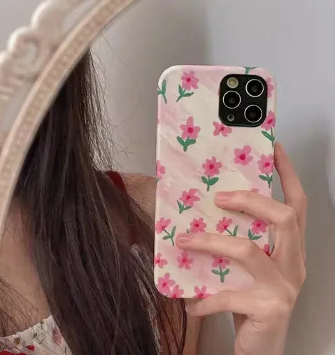 Pink floral PC phone case with powder crushed flowers for Xiaomi and iPhone models