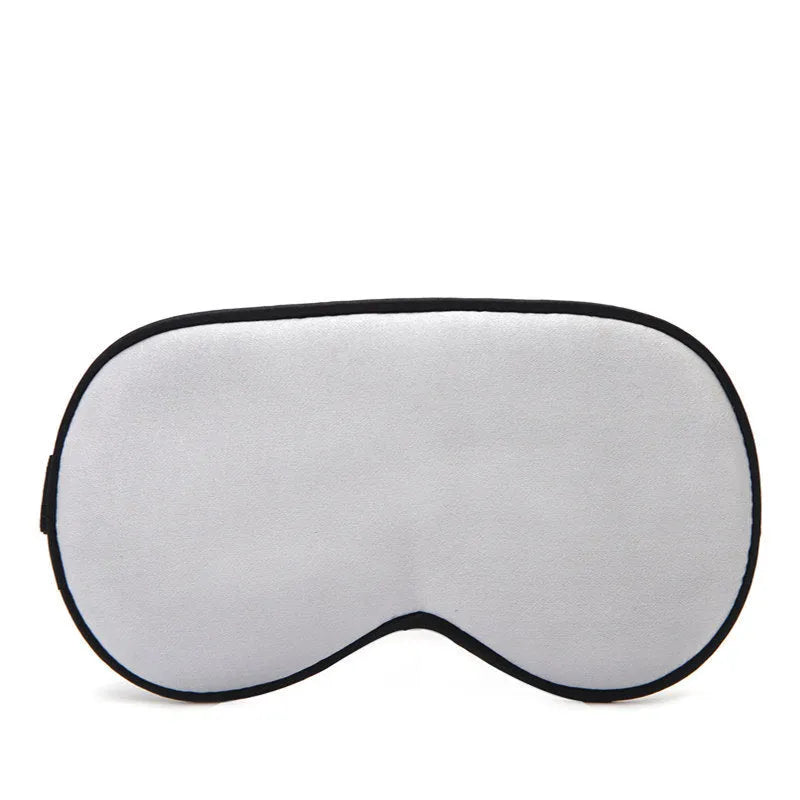 Double-sided mulberry silk eye mask in black with embroidered design, 22x11cm shaded view
