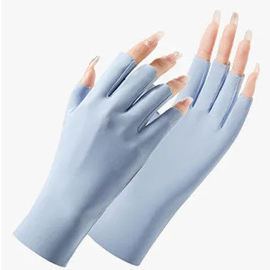 Women's thin ice silk sunscreen gloves in multiple colours on a hand, showing UPF50+ sun protection.