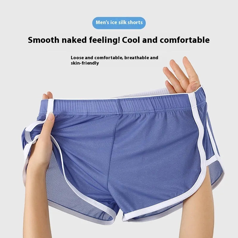Men's low-waist ice silk boxers with mesh panels in multiple colour options