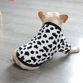 Fleece pet sweater in Chinese style, dark green cow pattern, on a small dog, size S