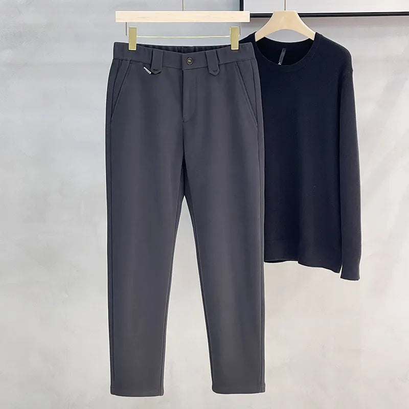 Warm woolen casual pants for men, straight leg, mid waist, in four colours