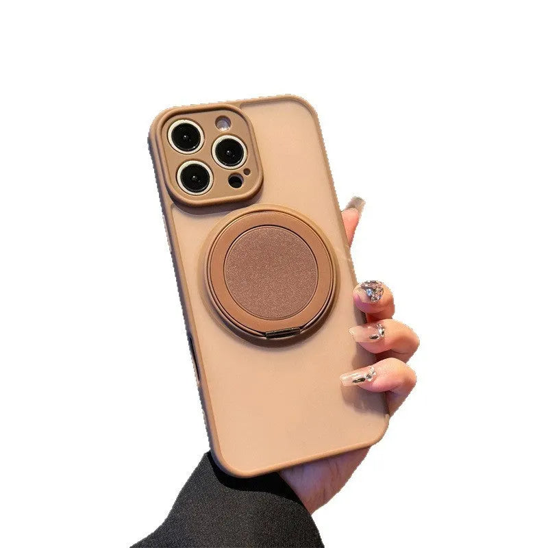 Frosted magnetic rotating bracket phone case for iPhone 17 in multiple colour options showing bracket extended