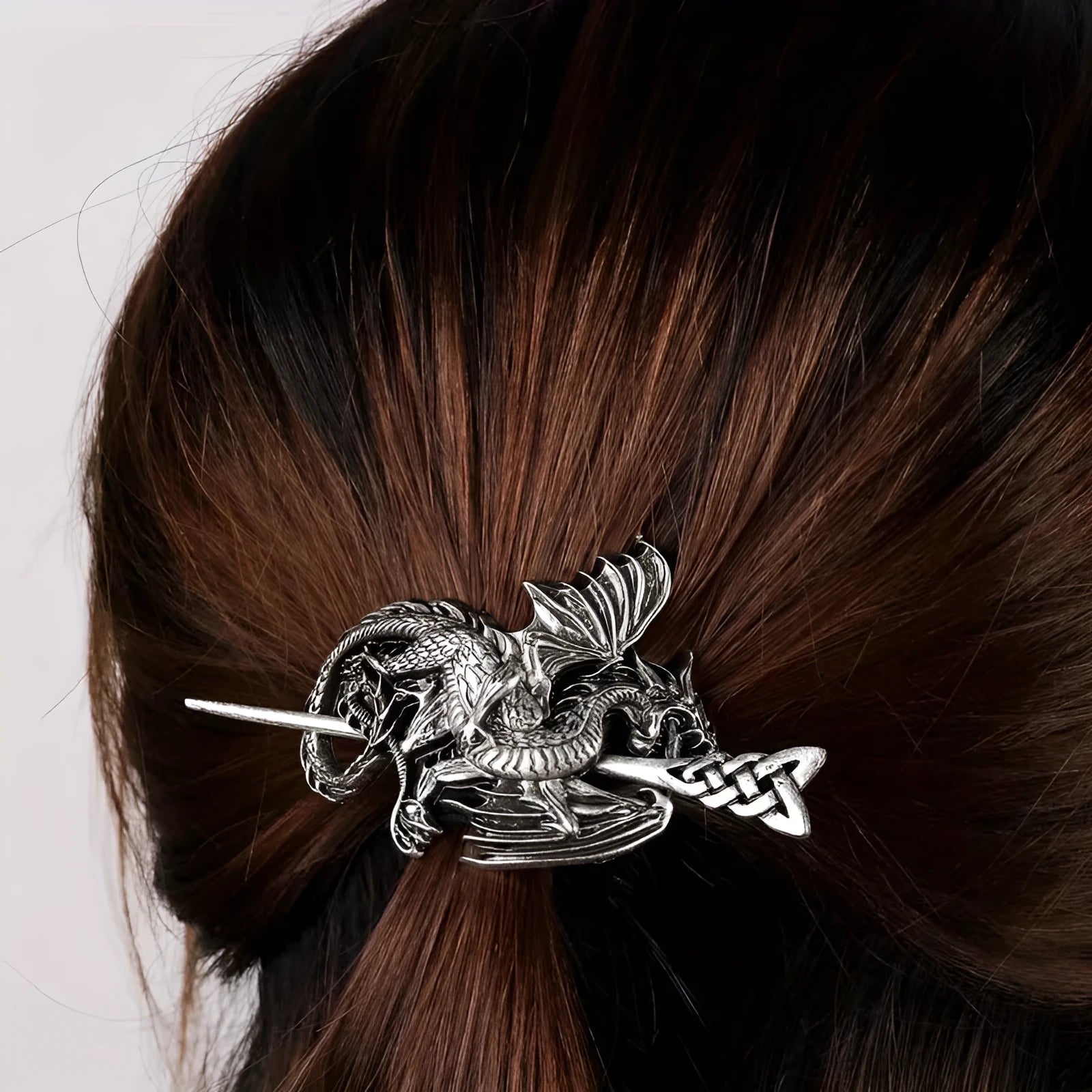 Retro Viking dragon hairpin in silver, U-shaped alloy headdress for women