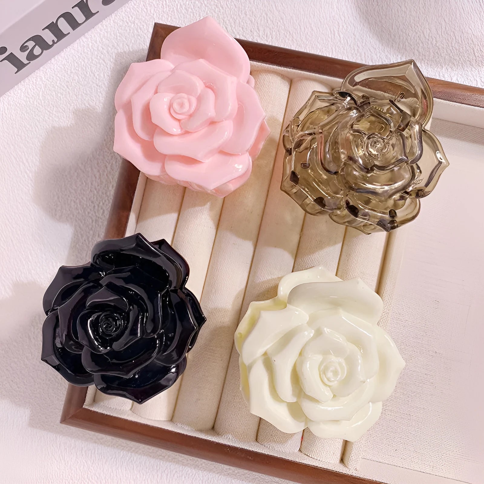 Retro three-dimensional rose grip camellia back head half tie hairpin for women in 6cm size