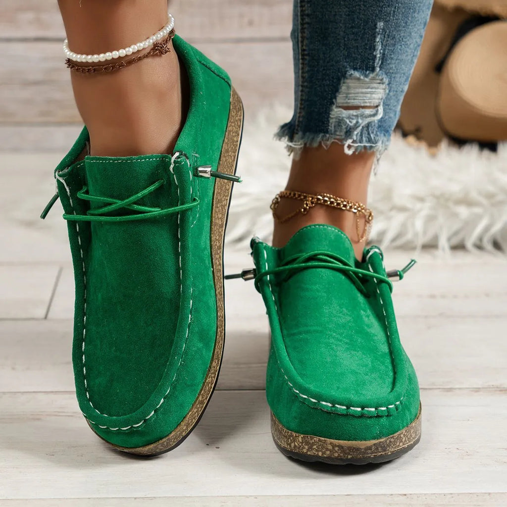Plus size women's flat shoes with elastic band, PU upper, rubber sole, round toe, available in multiple colours