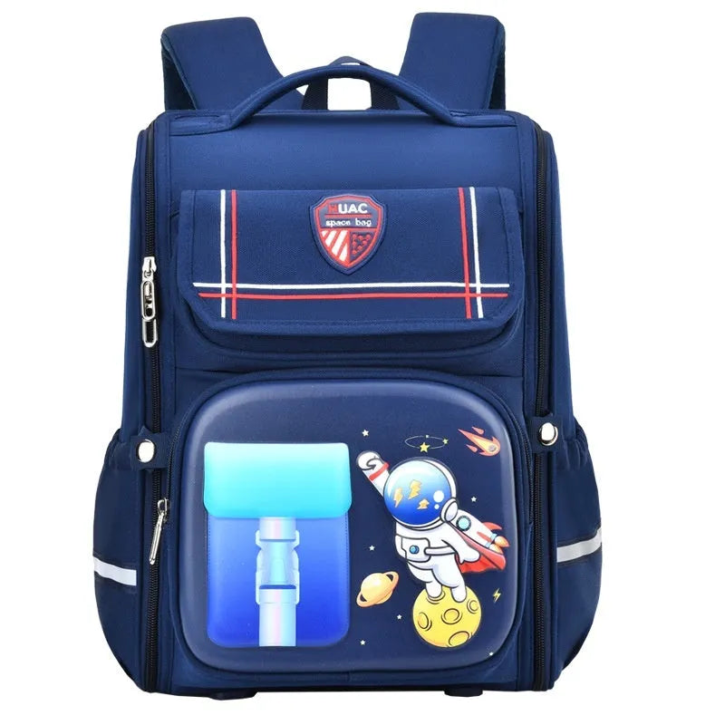 Children's cartoon backpack in Spaceman Blue Red Oxford cloth with airpillow straps and large capacity