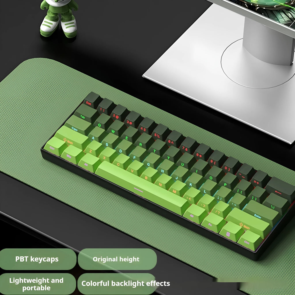 61-key mixed light wired keyboard with green red axis plastic casing 34 x 10.8 x 3.5 cm