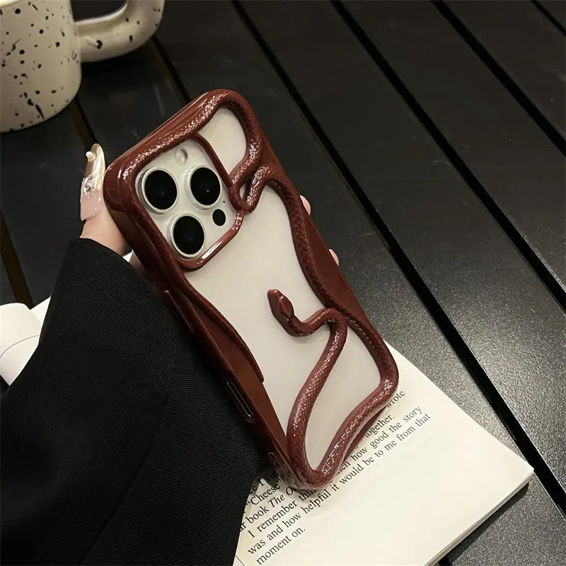 Electroplated glossy hollow snake TPU phone case for iPhone 13-16 series with reflective silver finish