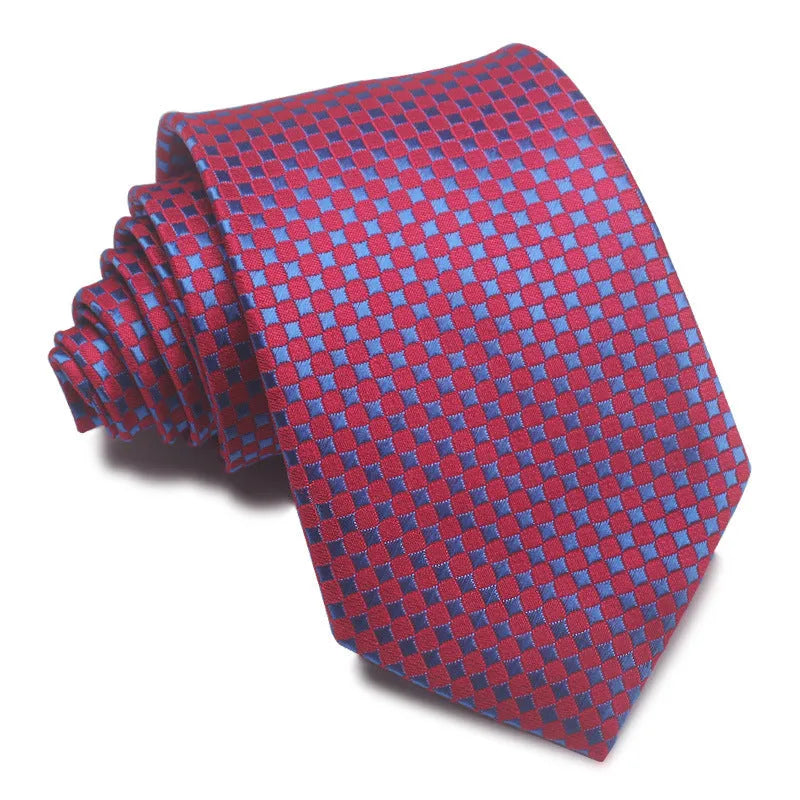 8cm wide polyester jacquard striped men's business tie shown in multiple colour variations