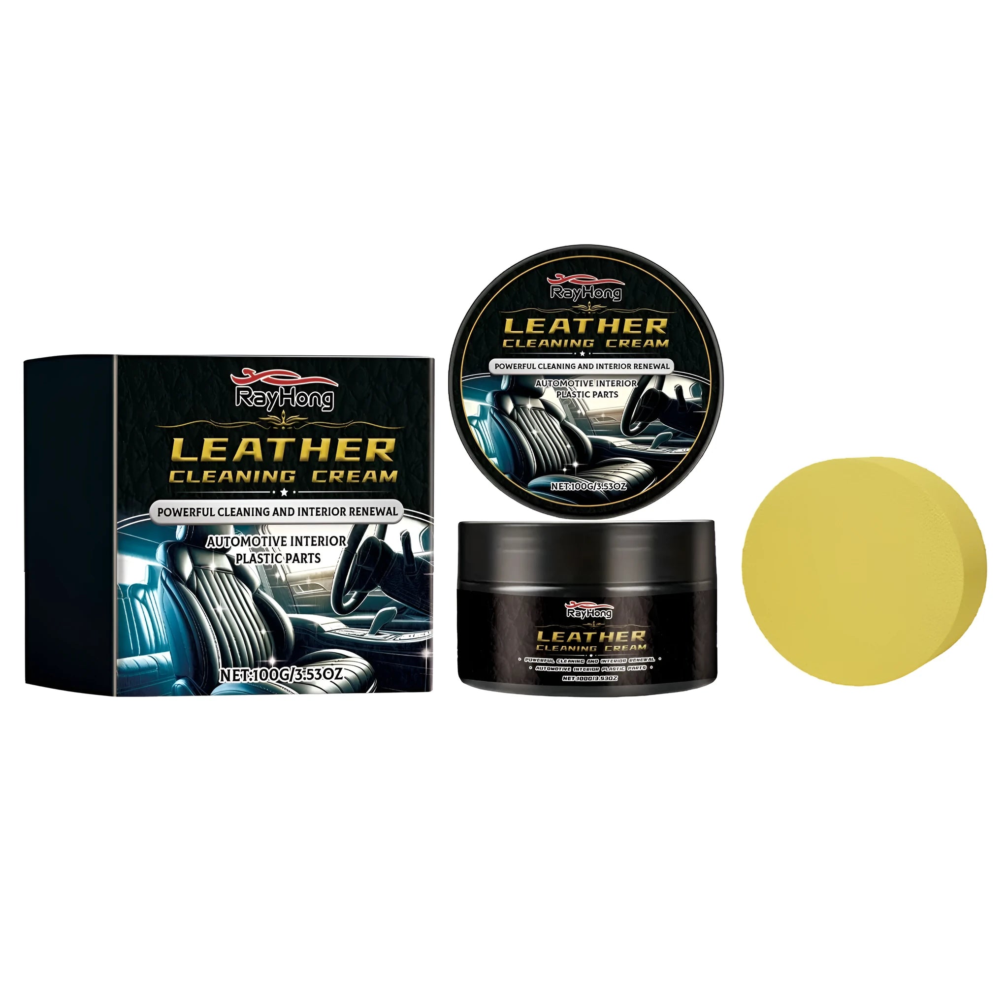 100g leather cleaning cream bottle with attached sponge applicator for car seats and furniture