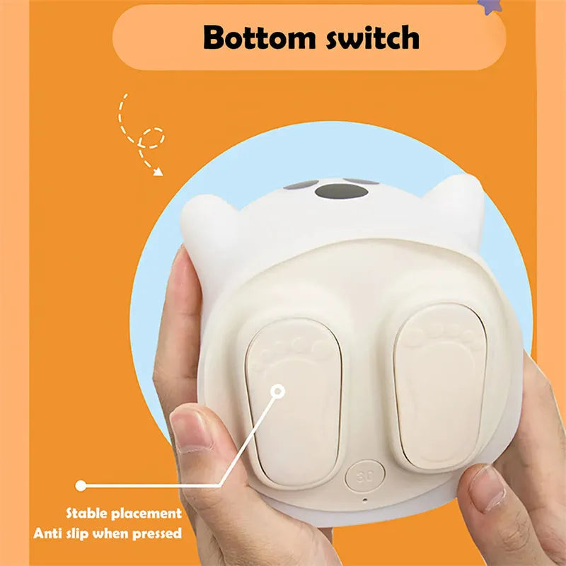 White silicone bedside night light with touch sensor base on wooden table