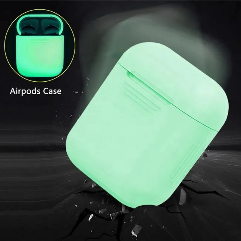 Luminous silicone flip type earphone storage case for AirPods with solid colour