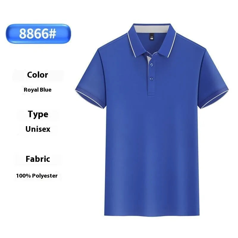 Men's light blue asymmetric overalls polo shirt made from ice silk fabric for summer workwear.
