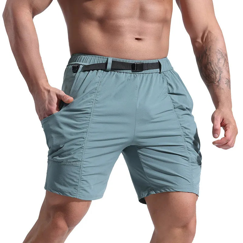 Men's athletic shorts with pockets and elastic waistband in grey, available in sizes M to XXXL