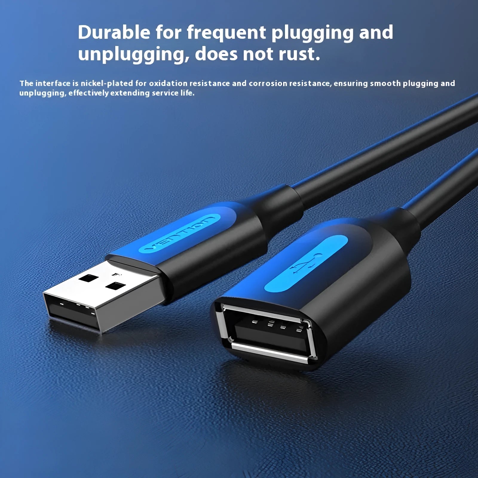 Black USB A Male to AM extension cable with straight connector on a white background.
