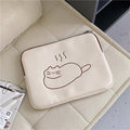 Embroidered animal cute tablet protective sleeve in nylon, zipper closure, fat cat or sleepy cat design