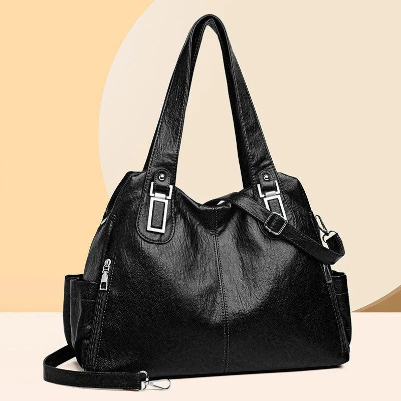Soft PU leather women's tote bag in a square vertical shape with a single shoulder strap.