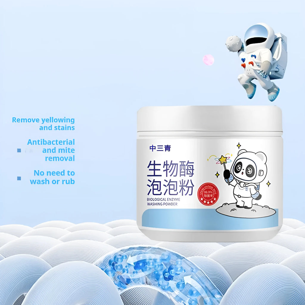 Biological enzyme bubble laundry detergent powder in bottle for stain removal on delicate fabrics